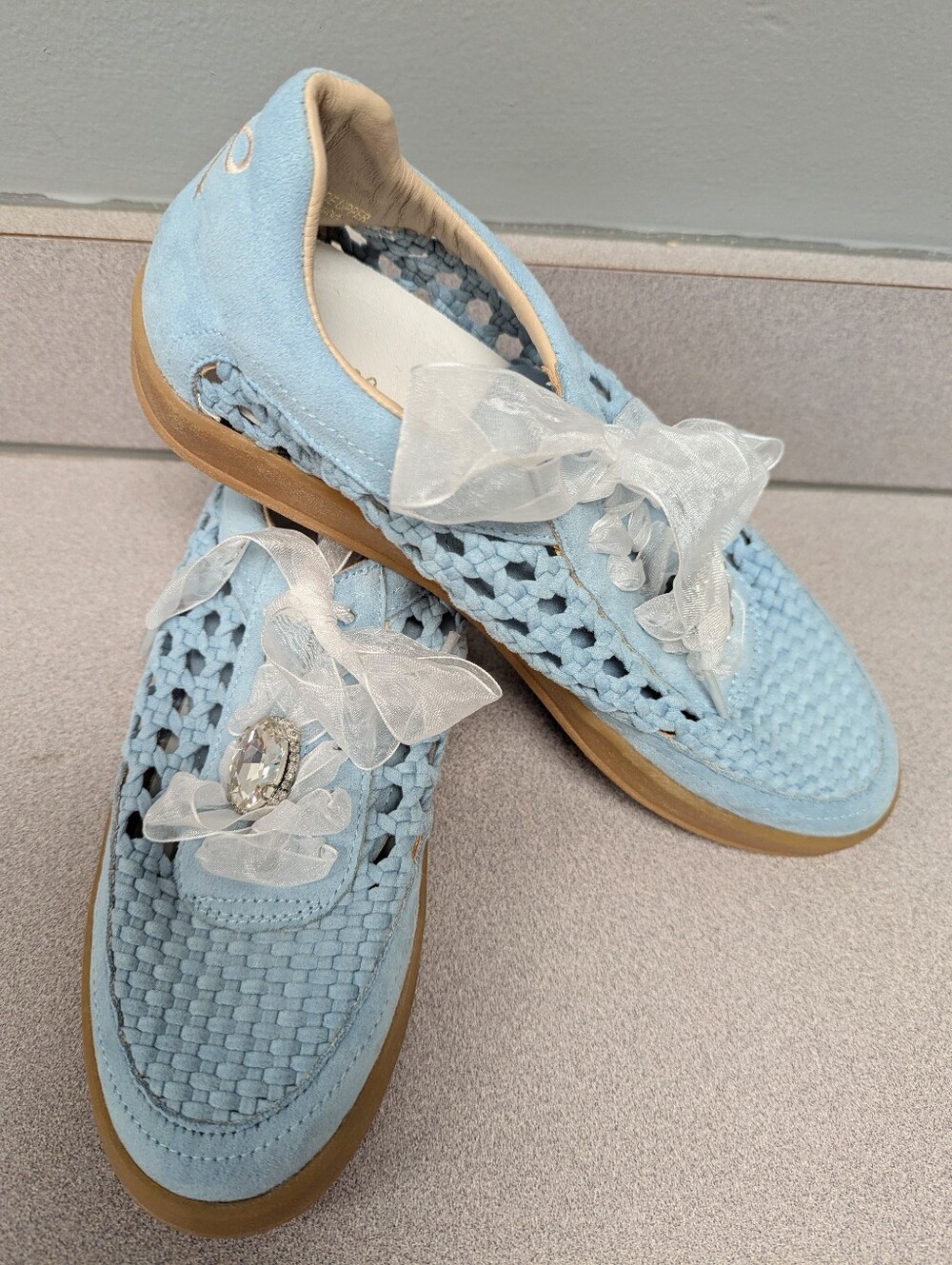 BRAND NEW! Light Blue Woven Ribbon Lace Women’s Loafers, Sz 8